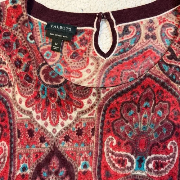 Talbots 100% Merino Wool Paisley Print Long Sleeve Top – Size M - Picture 3 of 9